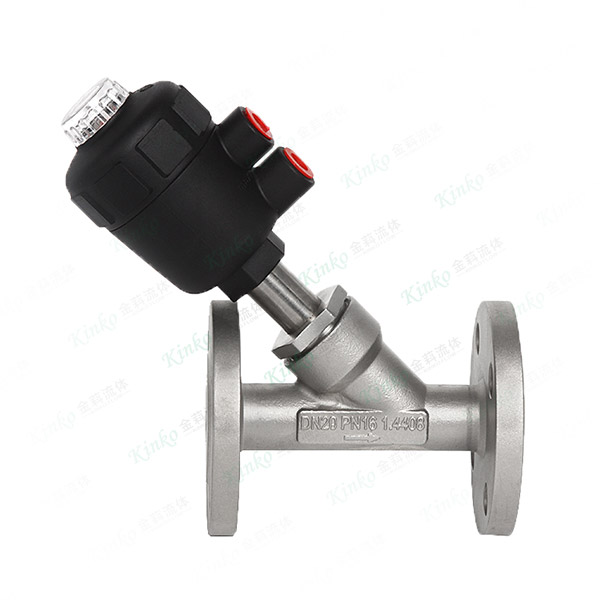 Flange pneumatic angle seat valve