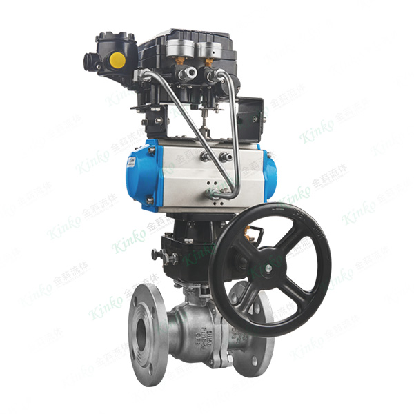 Adjustable pneumatic flange ball valve