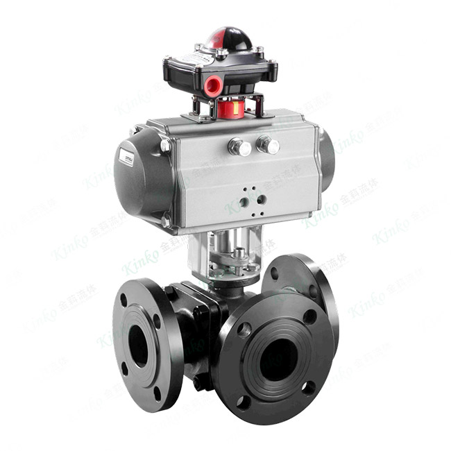 Pneumatic three-way flange ball valve