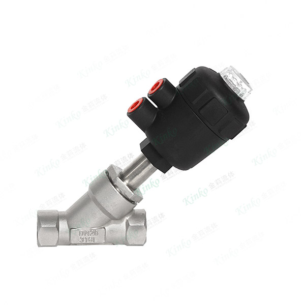 Pneumatic threaded angle seat valve