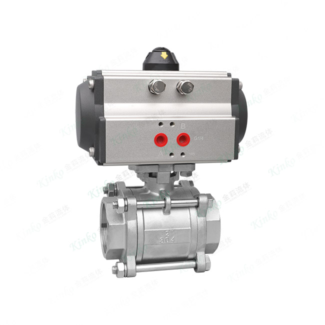 Three-piece pneumatic threaded ball valve