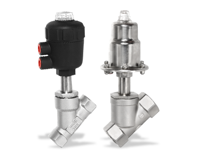 Pneumatic threaded angle seat valve